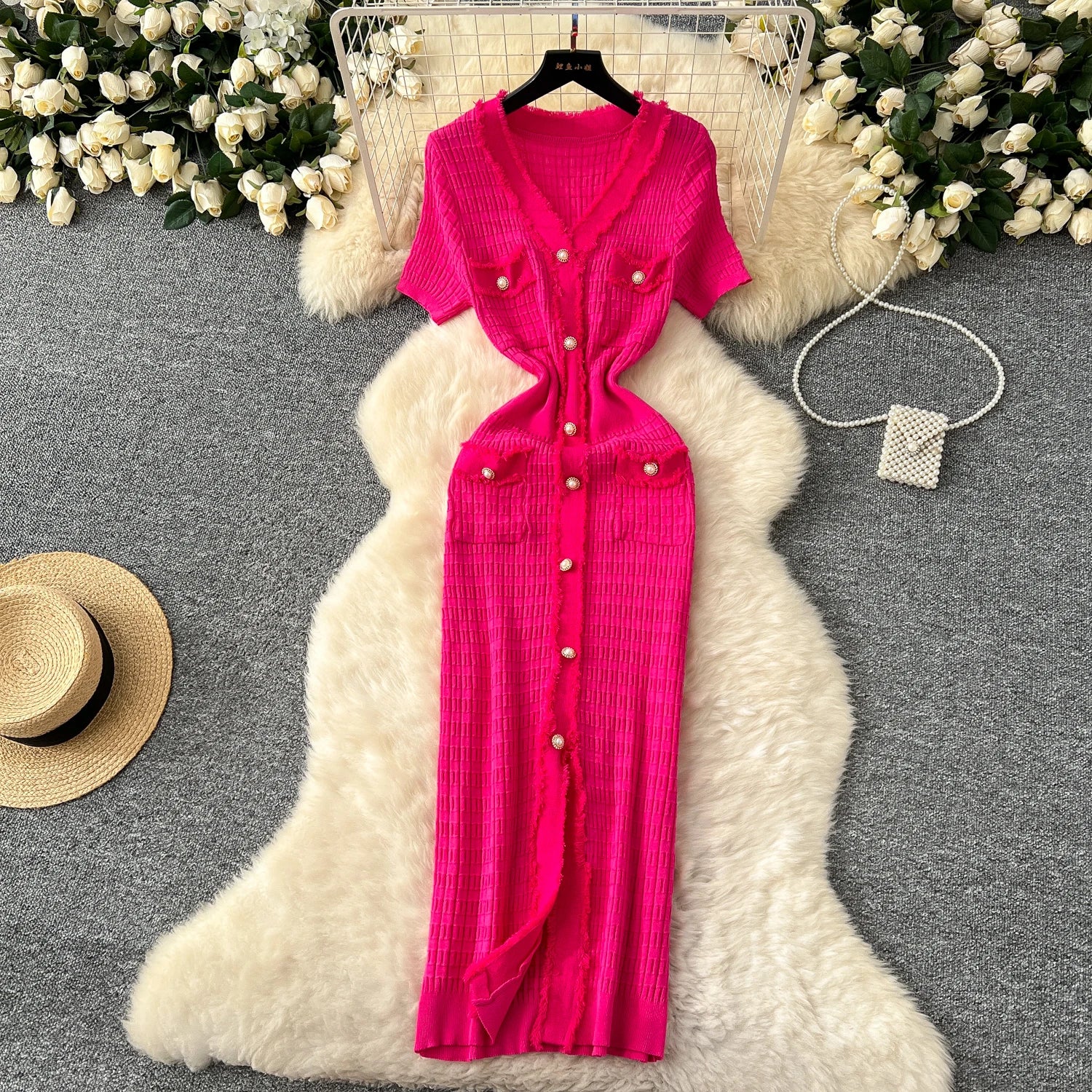 High Quality Elastic Knitted Vintage Long Sundress