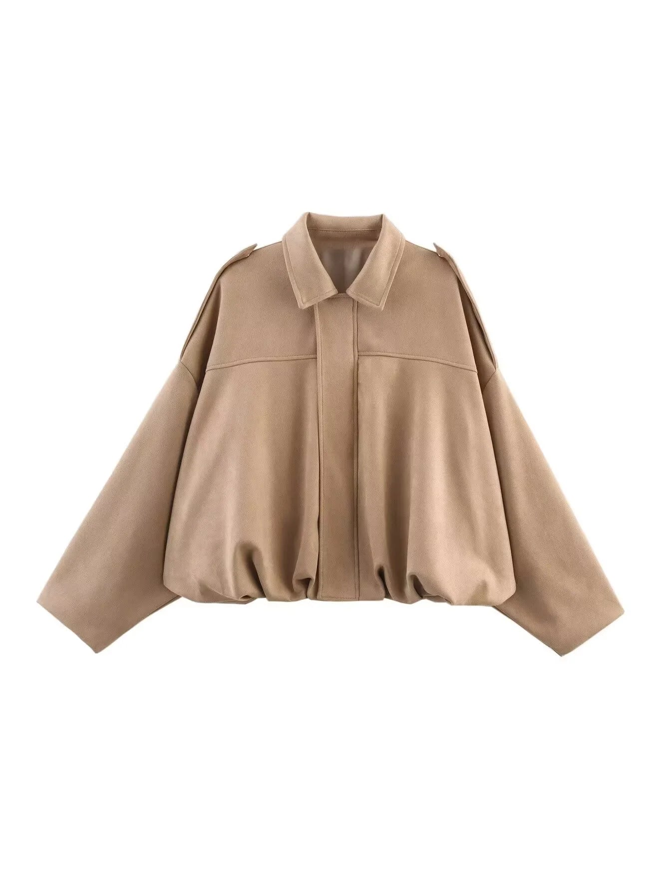 Loose Pilot Faux Suede Long Sleeve Blouse
