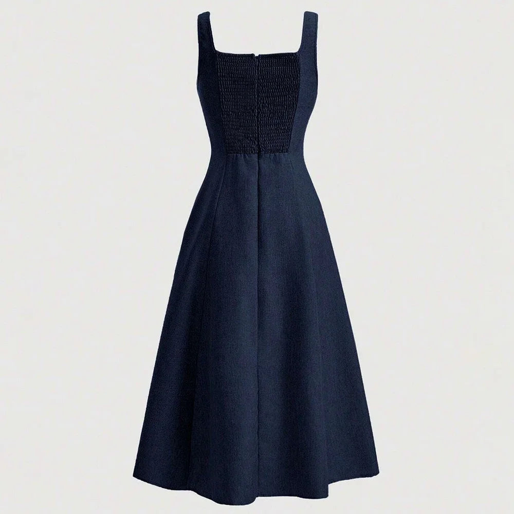 Elegant French Sleeveless Square Neck A-Line Party Dress