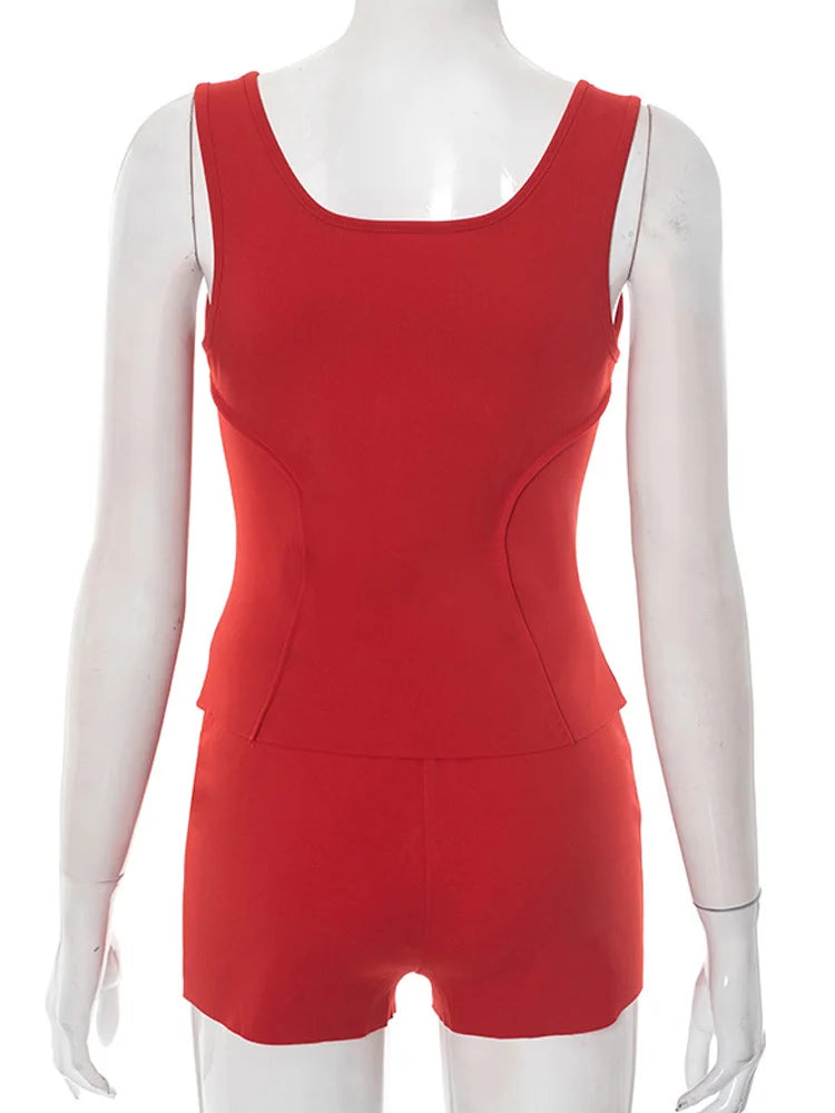 Red Co Ords Sets Crop Top And Matching Shorts Set 2 Piece Outfits