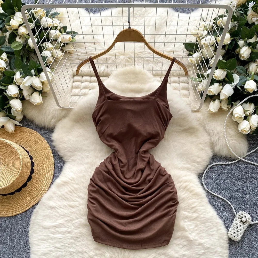 pleated sleeveless slim Vintage pencil dress