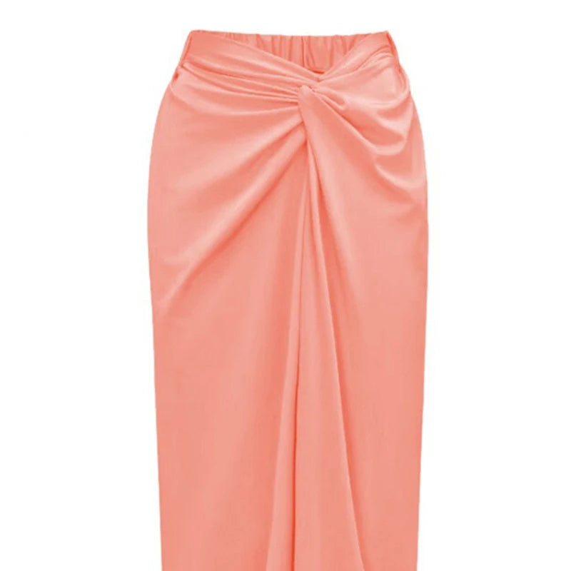 Casual Elastic High Waist Slit Long Beach Skirt