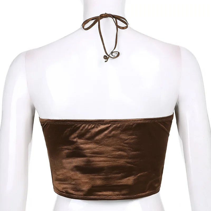Satin Off Shoulder Bare Midriff Cross Halter Tube Top