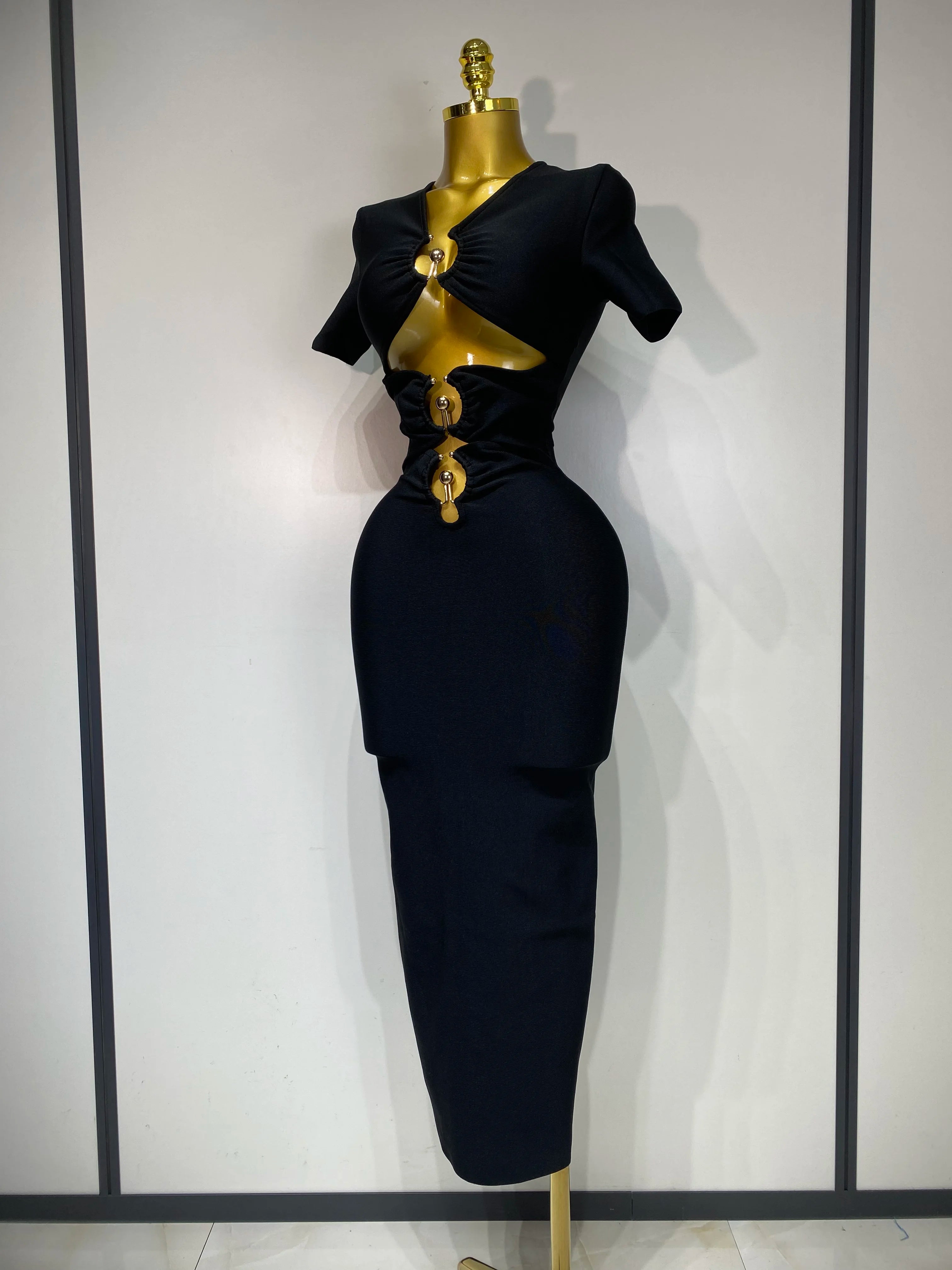 Cut Out Short Sleeve Bandage Bodycon Long Dress