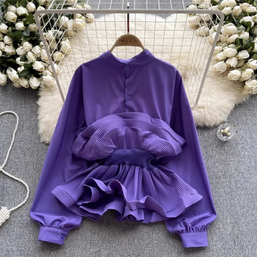 French Chic Long Puff Sleeve Shirts Formal Blouse