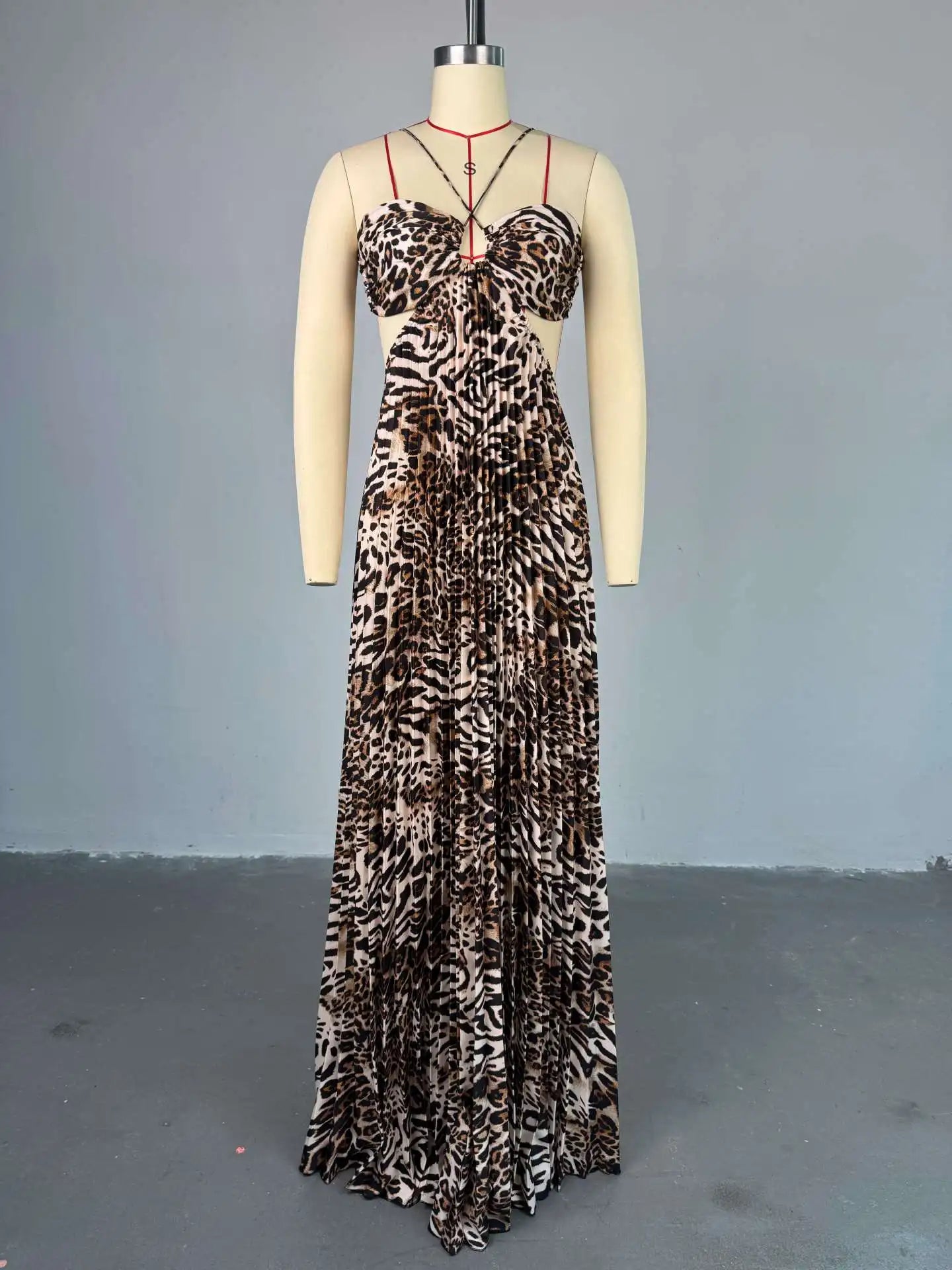 Leopard Print Sleeveless Strapless Floor-Length Long Dress