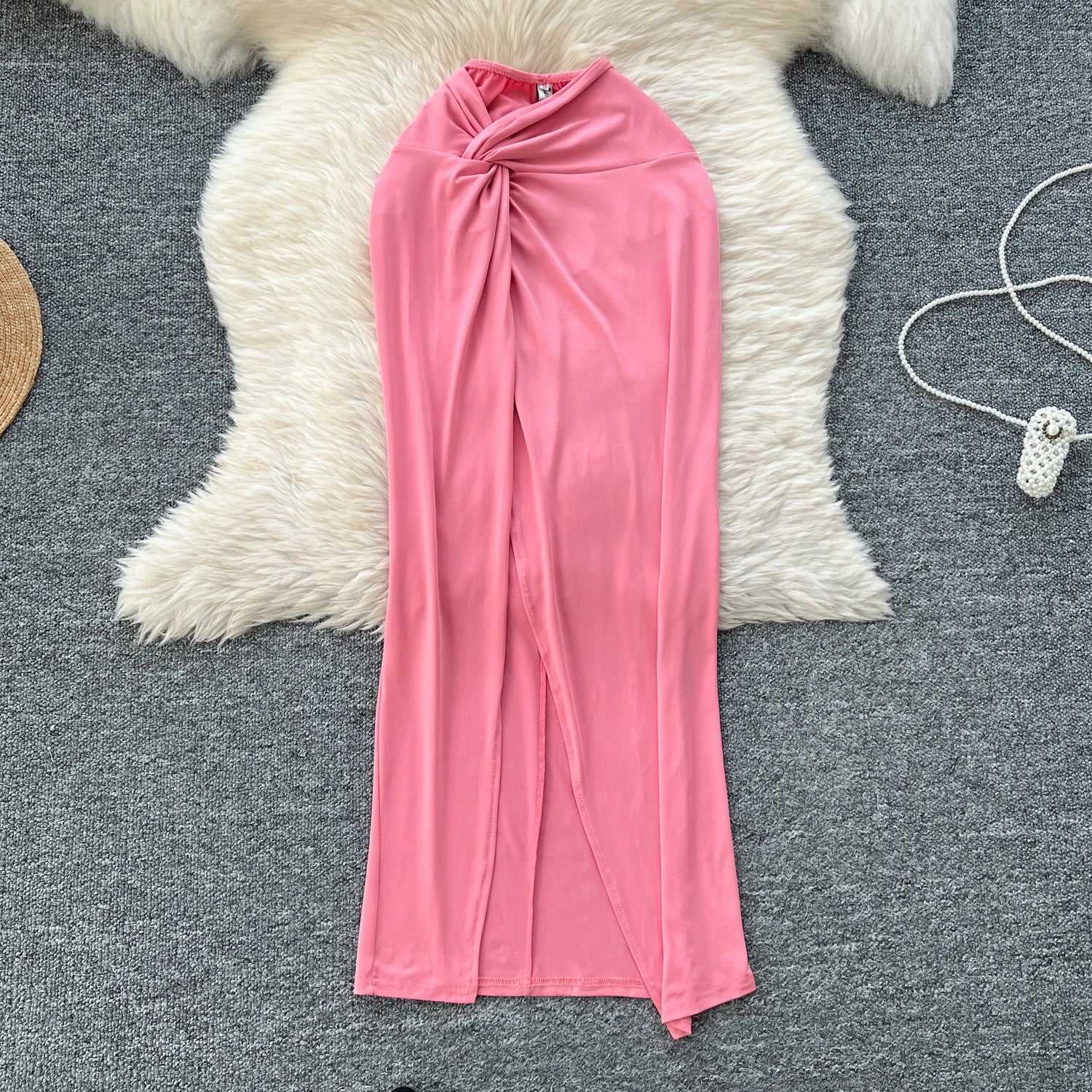 Criss-Cross Strapless Mini Tops+High Waist Split Bodycon Skirt Two Piece Set