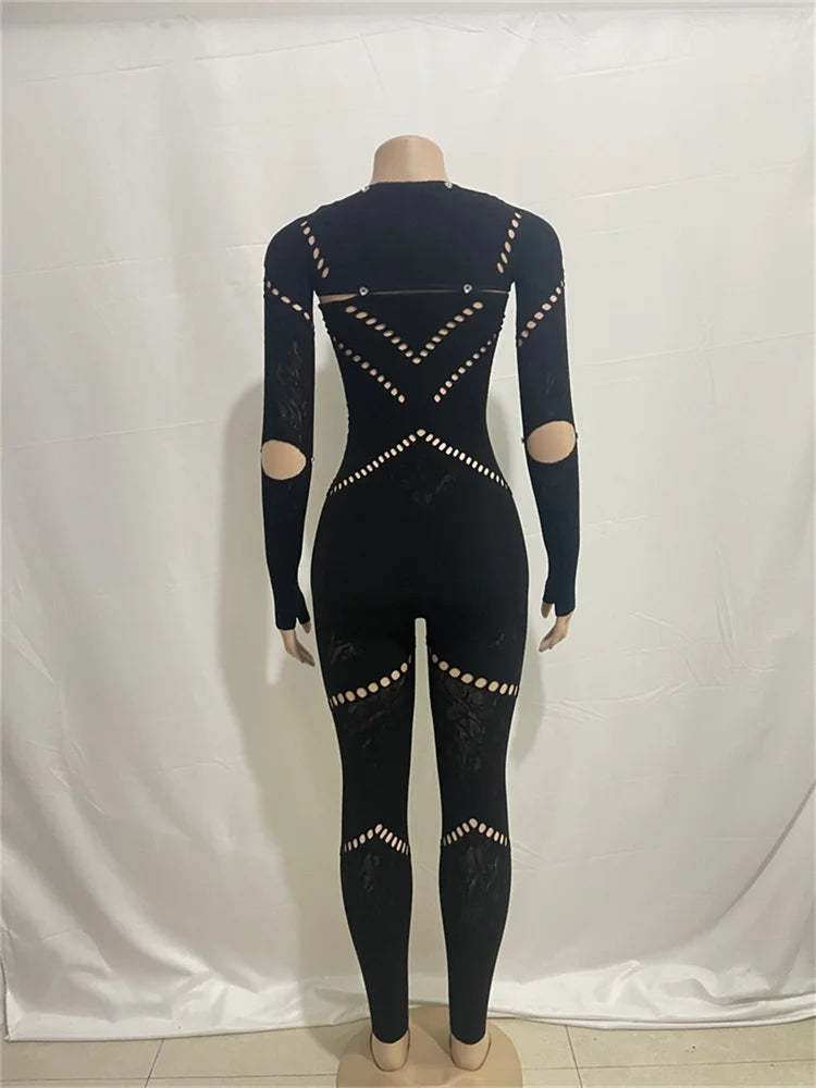 Long Sleeve Bodycon See Through Rompers Jumpsuit
