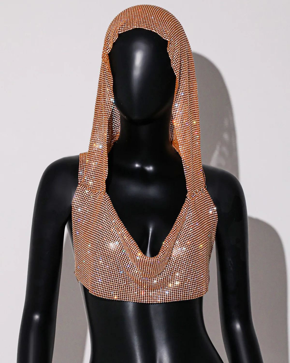 See Through Mesh Rhinestone Fishnet Hollow Out Crop Top