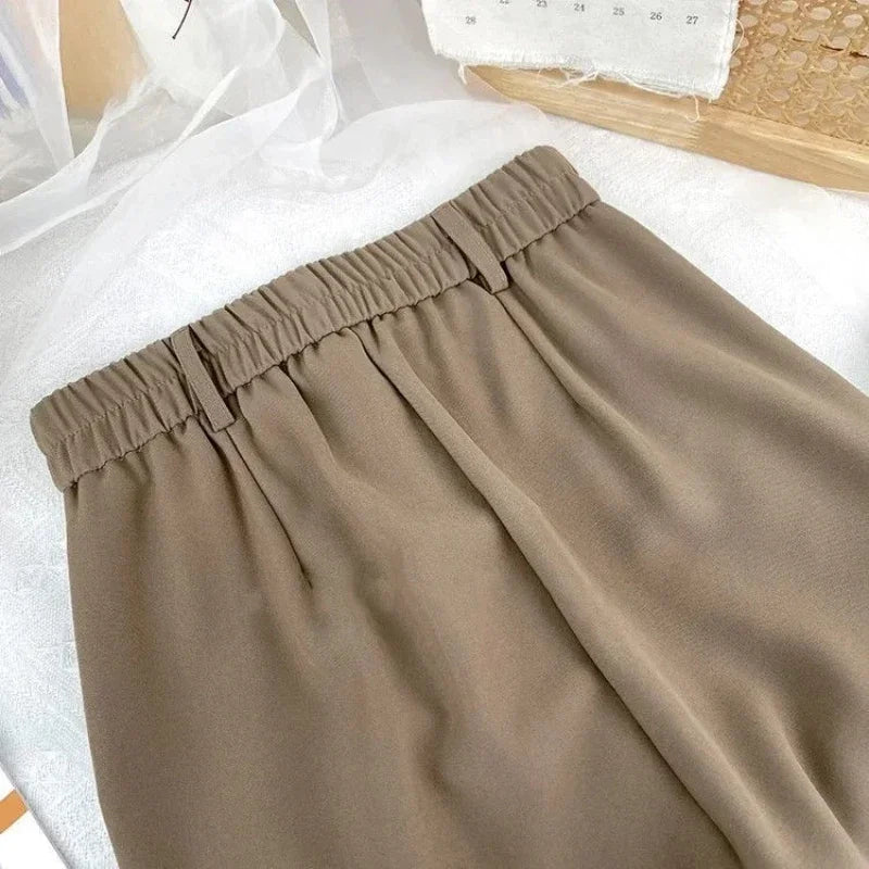 Elastic High Waist Casual Trousers Korean Style Solid Office Pant