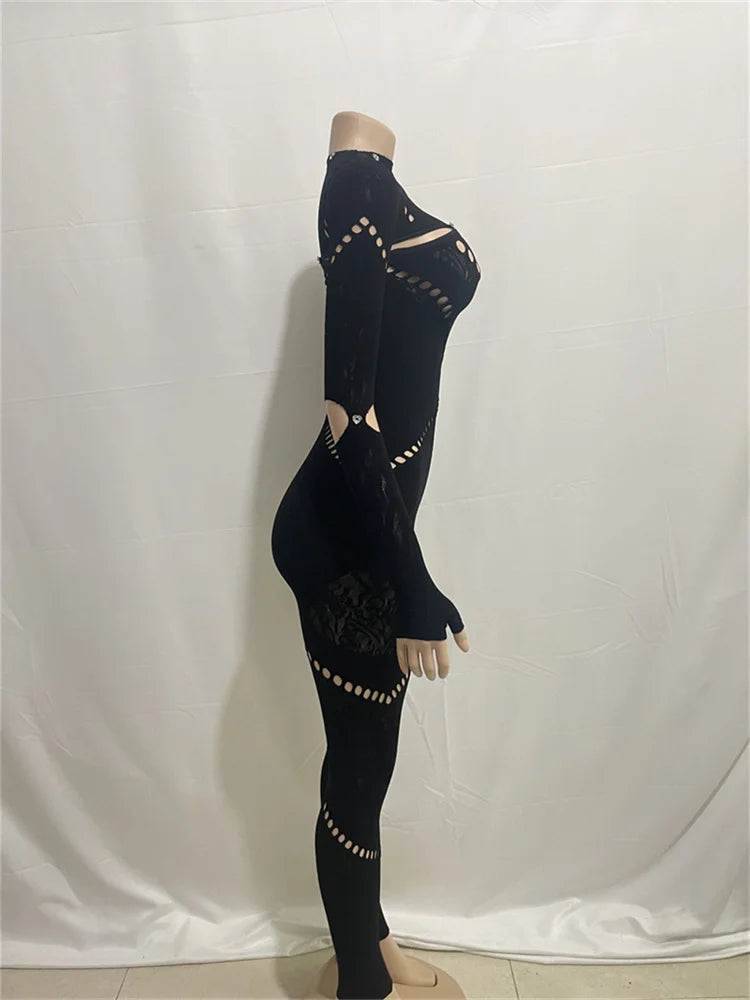 Long Sleeve Bodycon See Through Rompers Jumpsuit