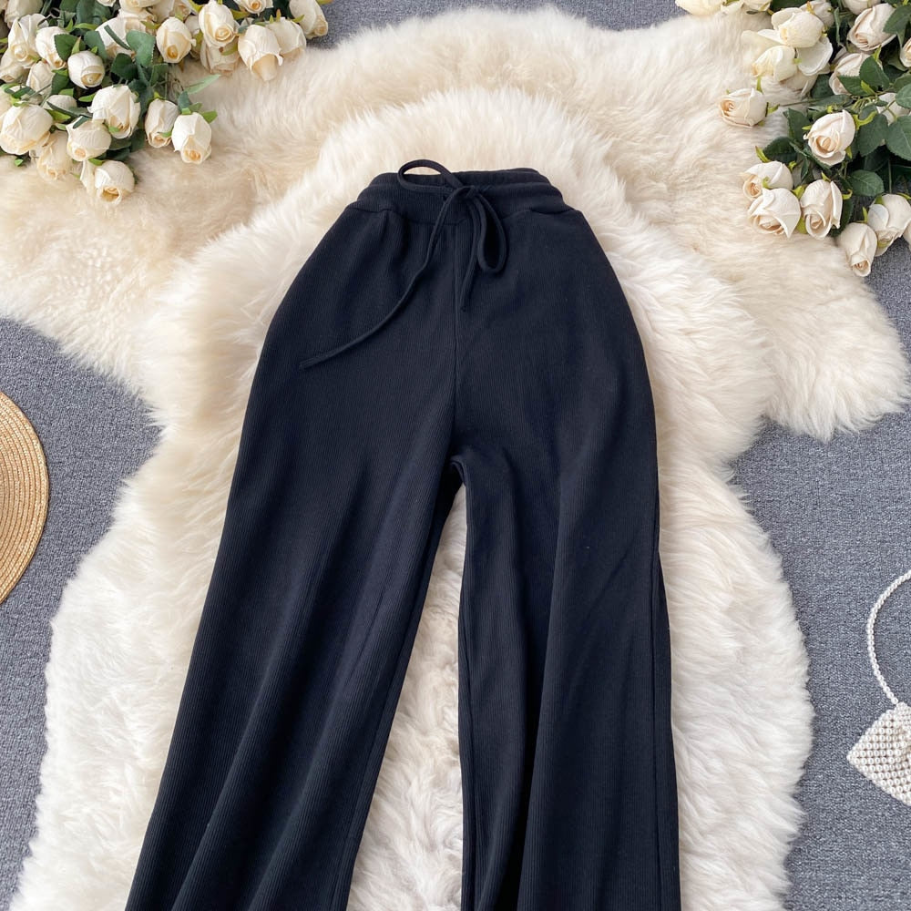 High Elastic Waist Wide Leg Trousers