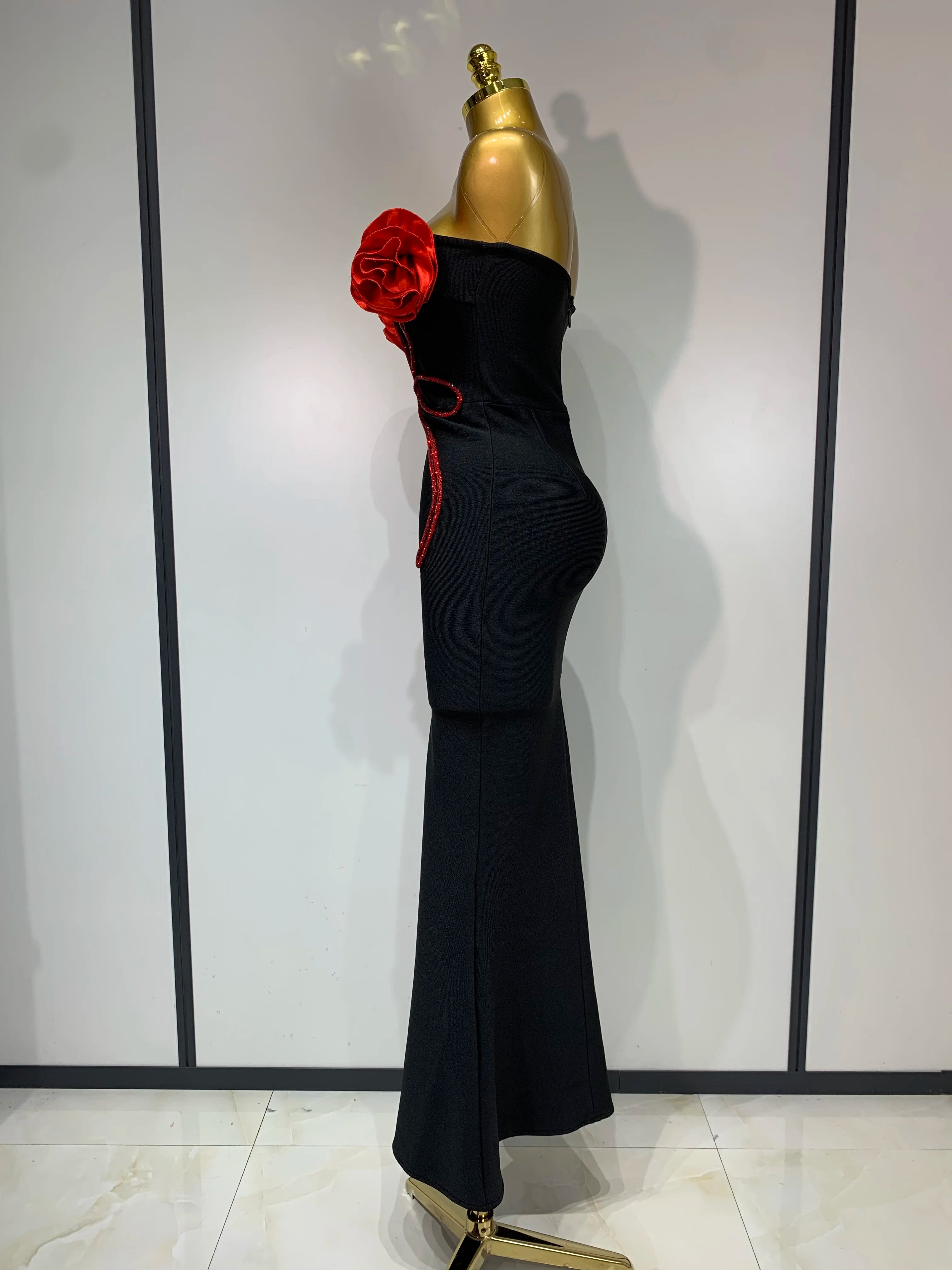 Strapless Flower Appliques Diamond Bodycon Bandage Mermaid Dress
