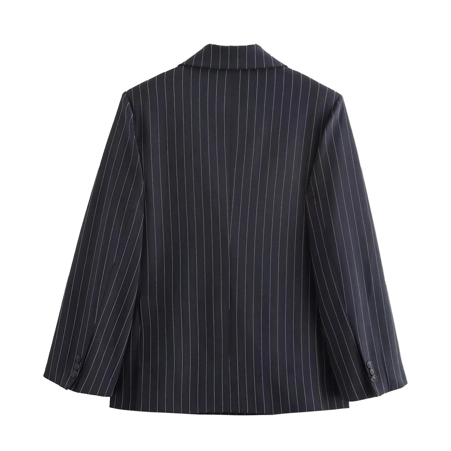 Loose Fine Stripes Long Sleeve Double-breasted Suits Blazer Coat