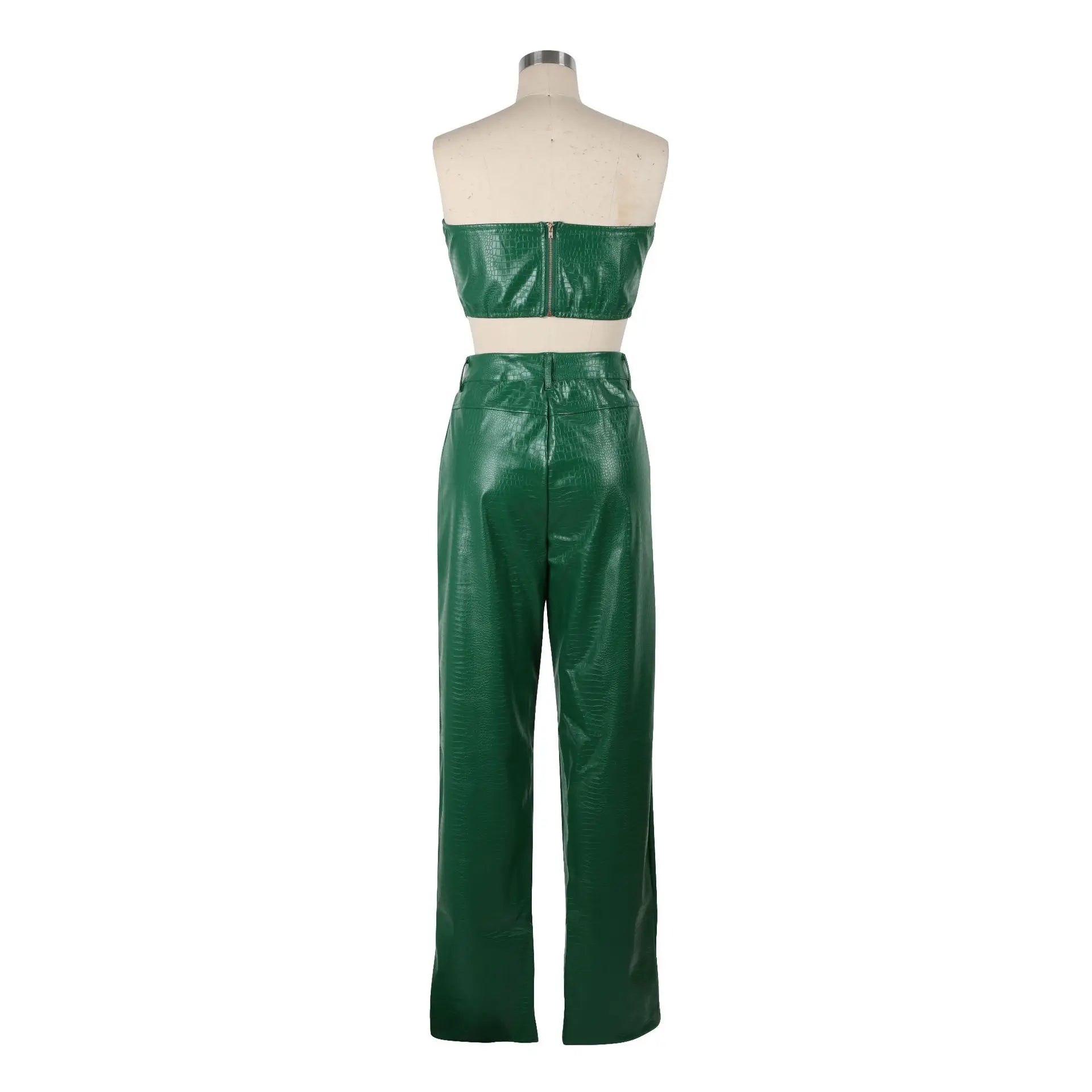 PU Leather Matching Cut-Out Cargo Sleeveless Jumpsuits 2 Piece Set