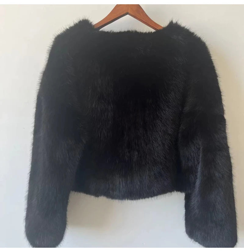 Gardient Cropped Fluffy Short Fur Jacket