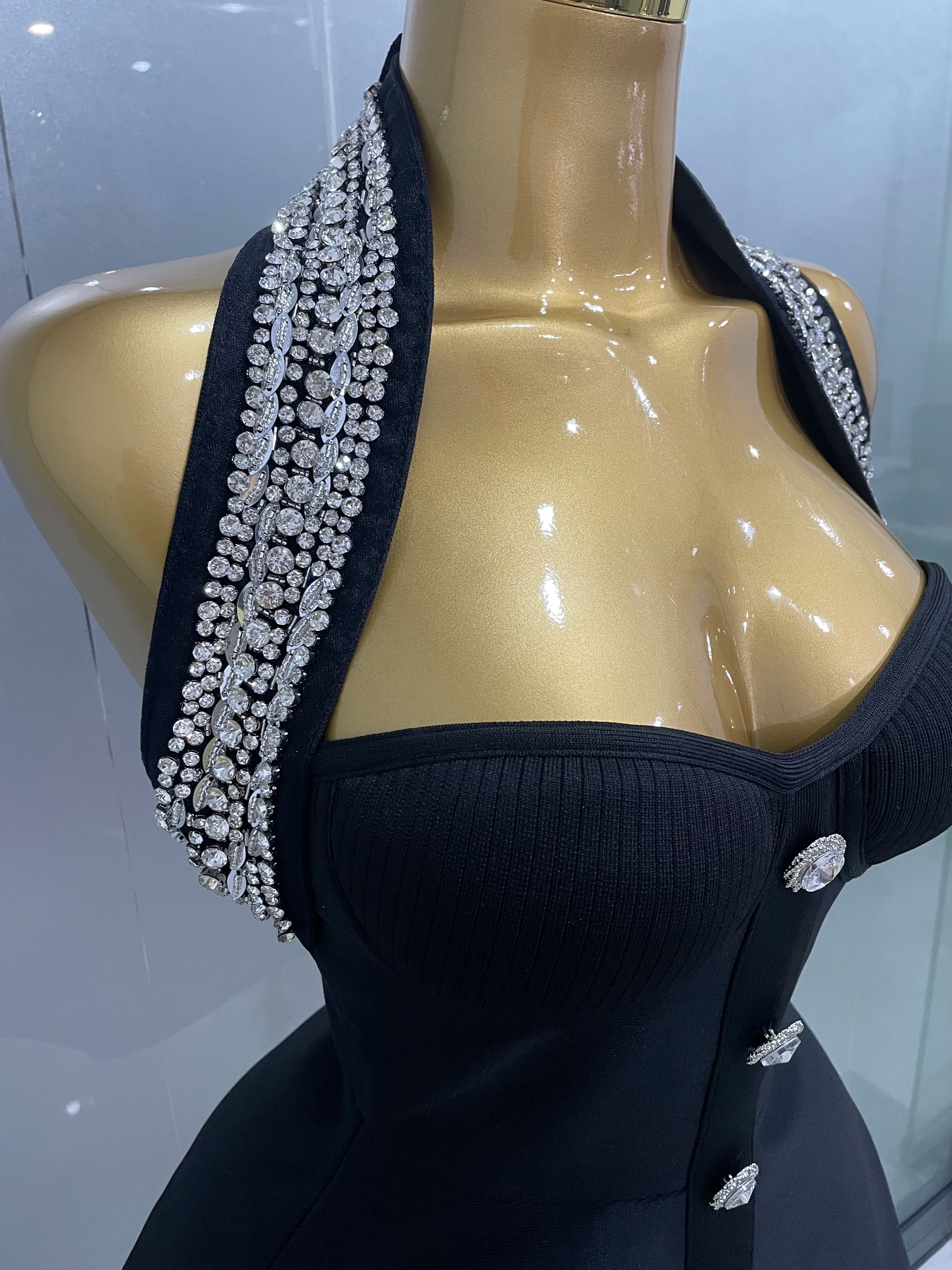 Off the Shoulder Shinning Crystal Bodycon Bandage Dress