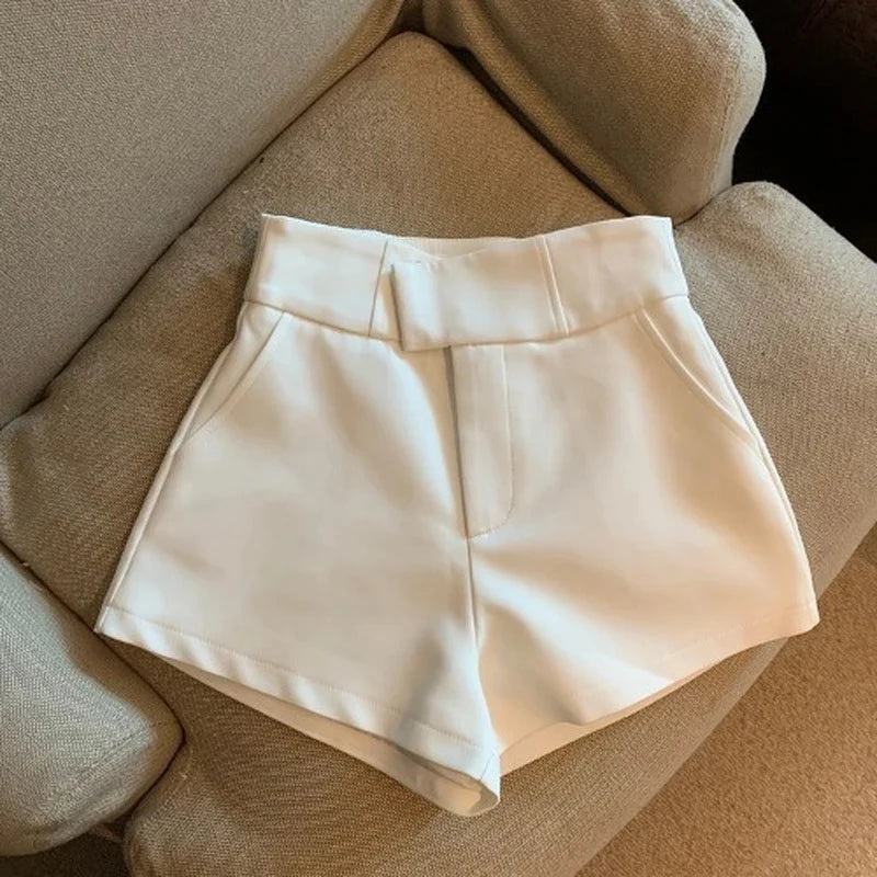 Elegant High Waist White A Line Wide Leg Suit Short