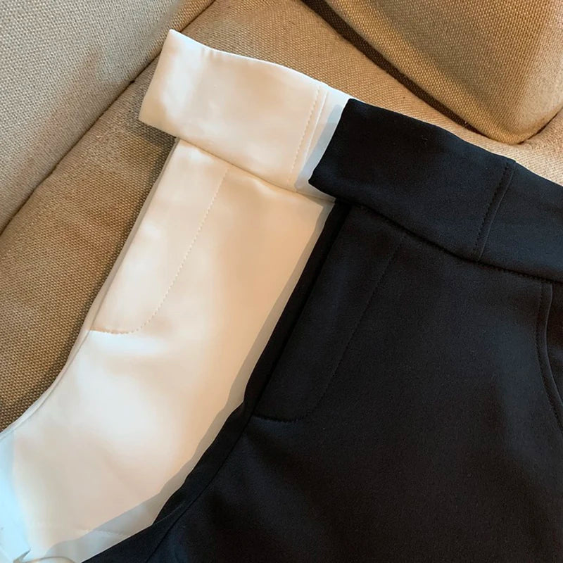 Elegant High Waist White A Line Wide Leg Suit Short