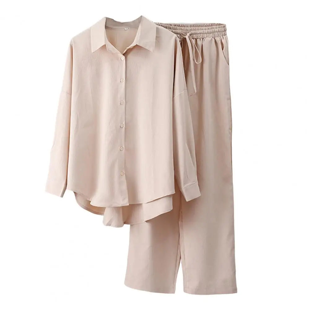 Oversized Lady Shirt Blouse Pants Suit High Waist Slacks Suit Cotton and Linen Shirt Pants Casual Suit