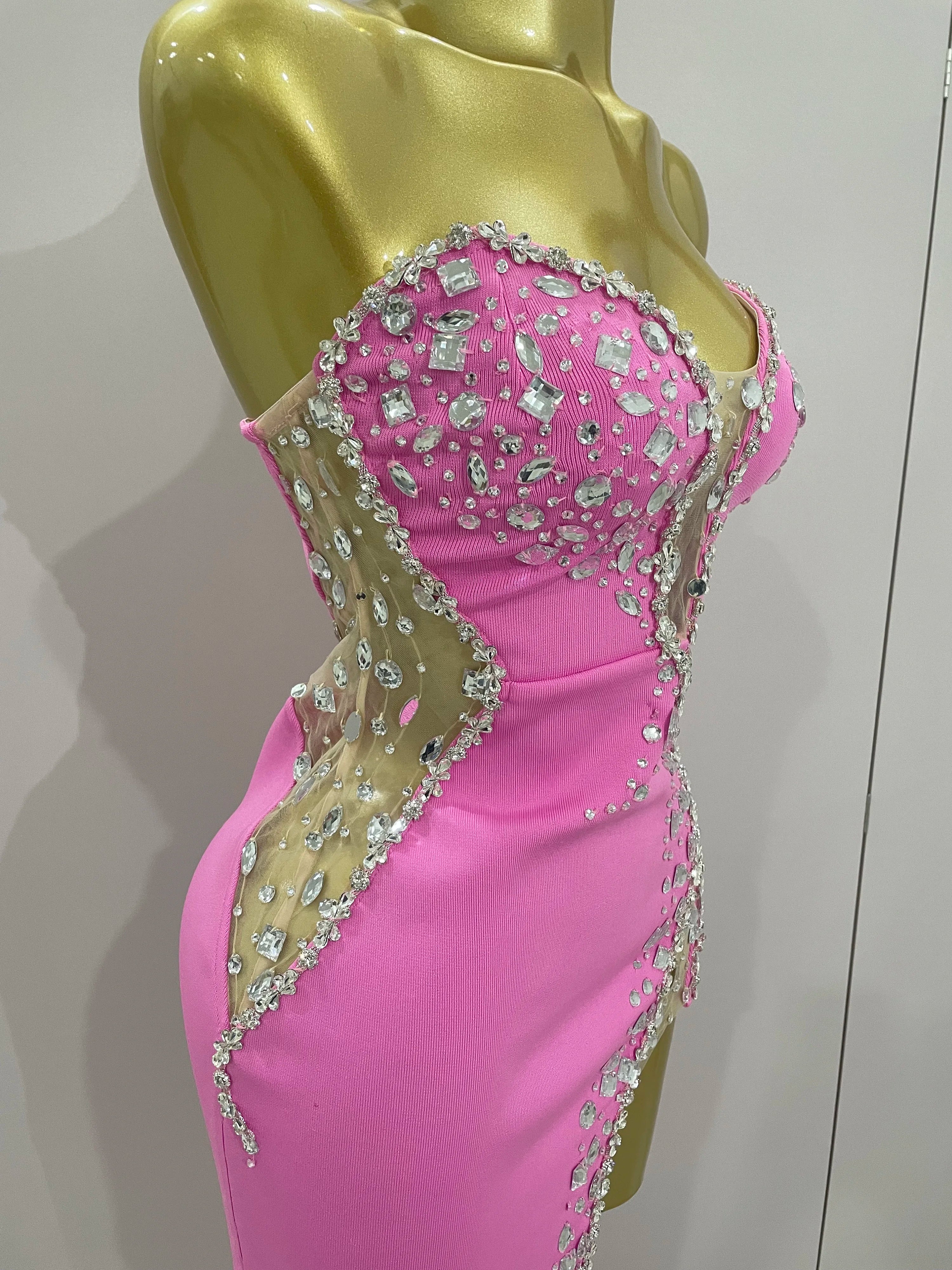 Strapless Shinning Rhinestones Bodycon Bandage Long Dress