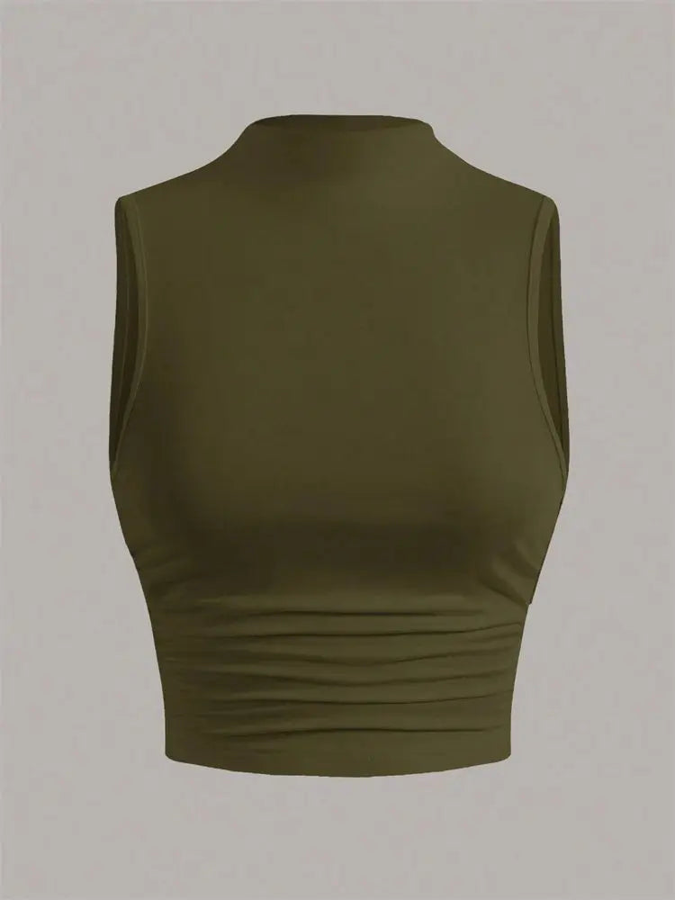 Casual Mock Neck Sleeveless Tank Top