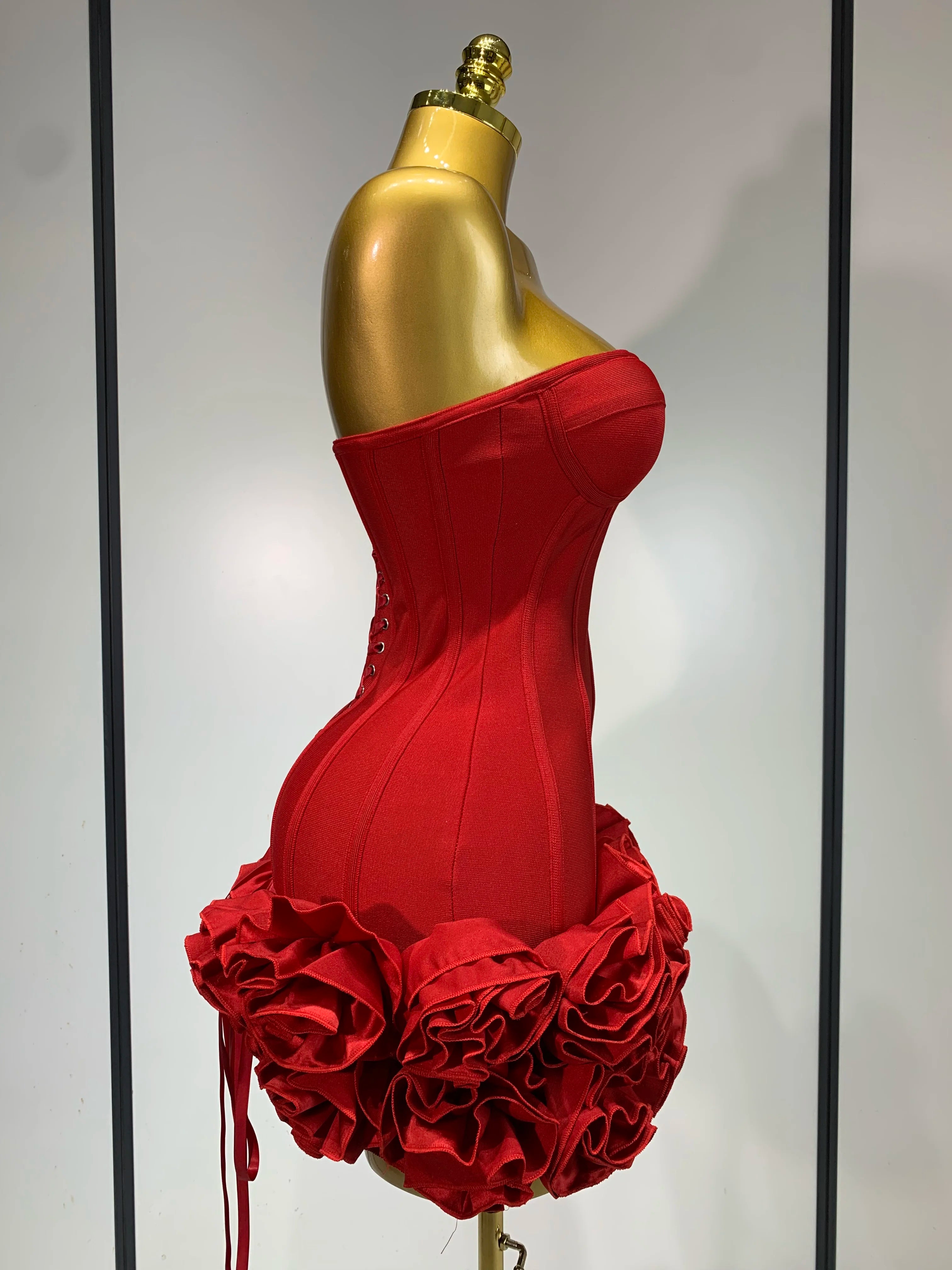 Strapless Bodycon Flowers Mini Bandage Dress