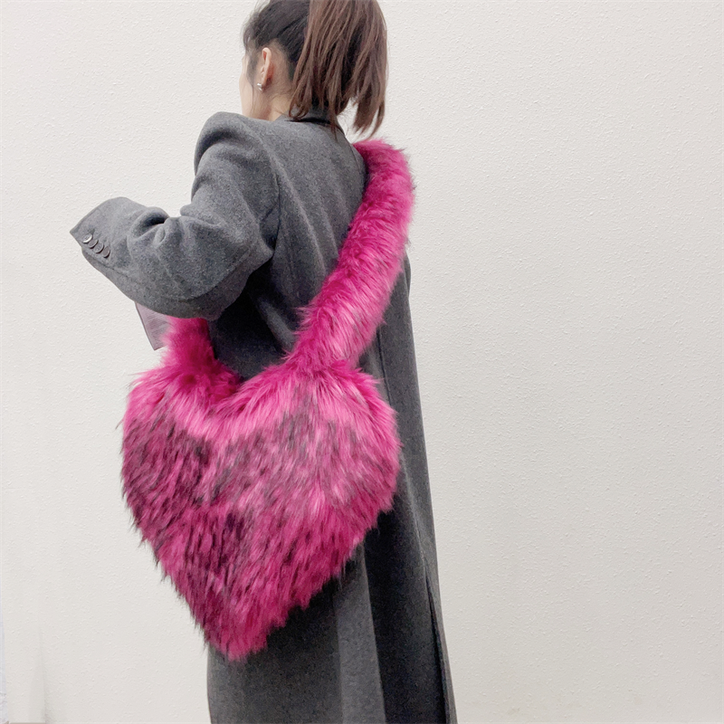 Faux Fur Heart Shape Oversized Tote Bags