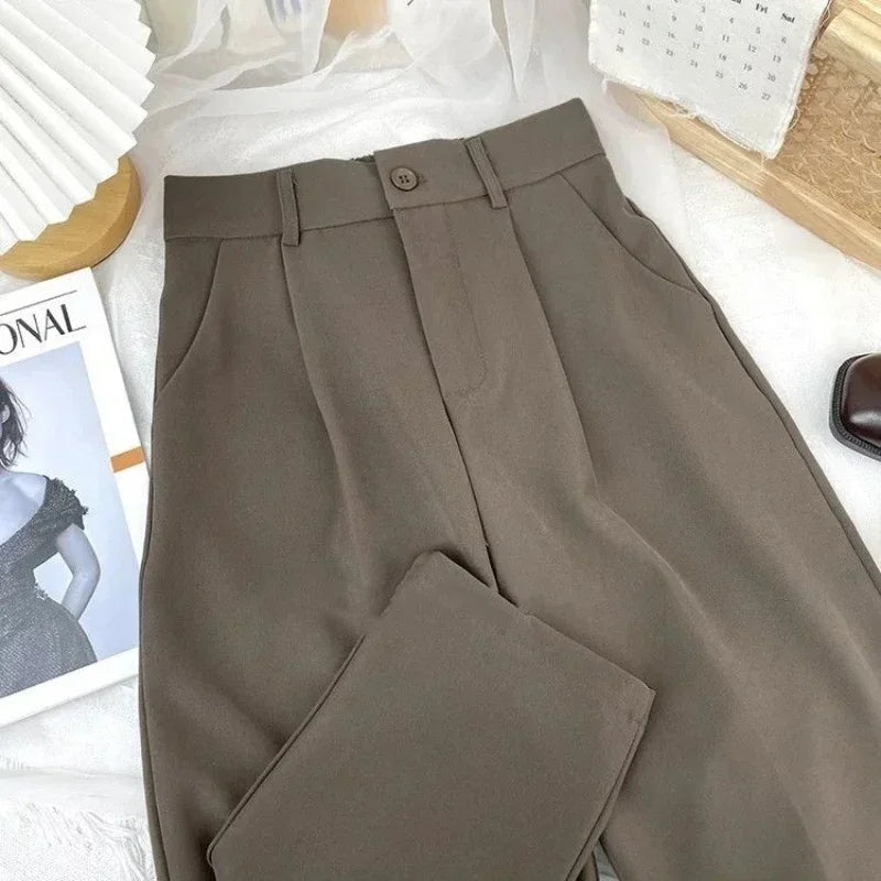 Elastic High Waist Casual Trousers Korean Style Solid Office Pant