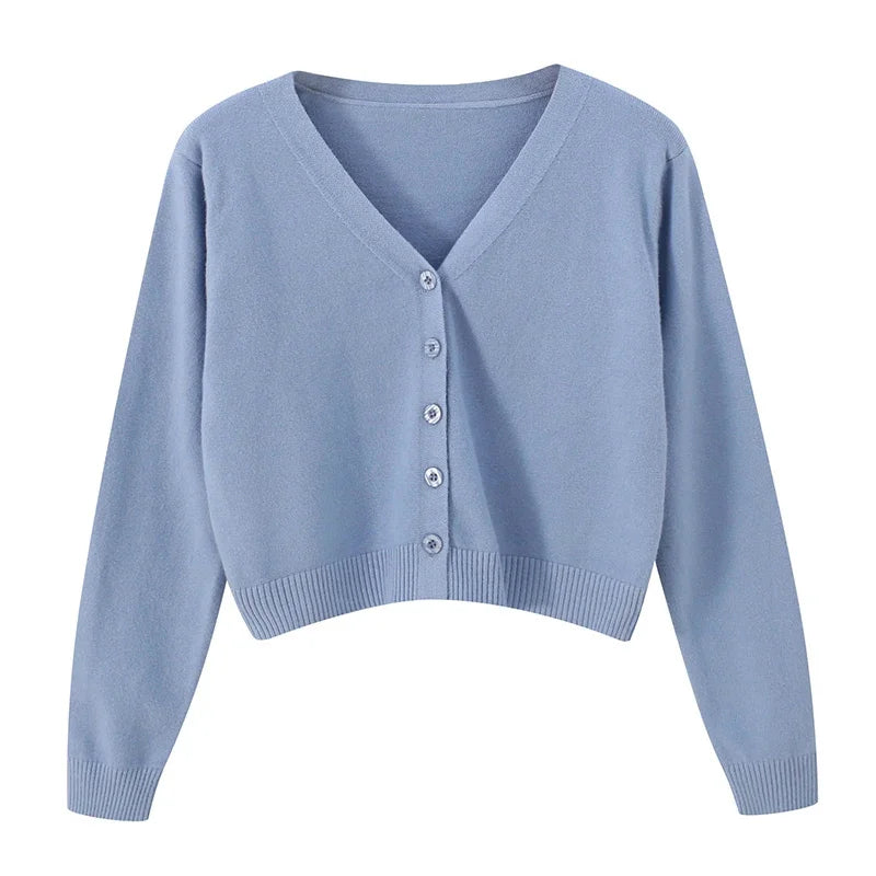 Long Sleeve Cropped Knitted Single-breasted Cardigan Sweaters