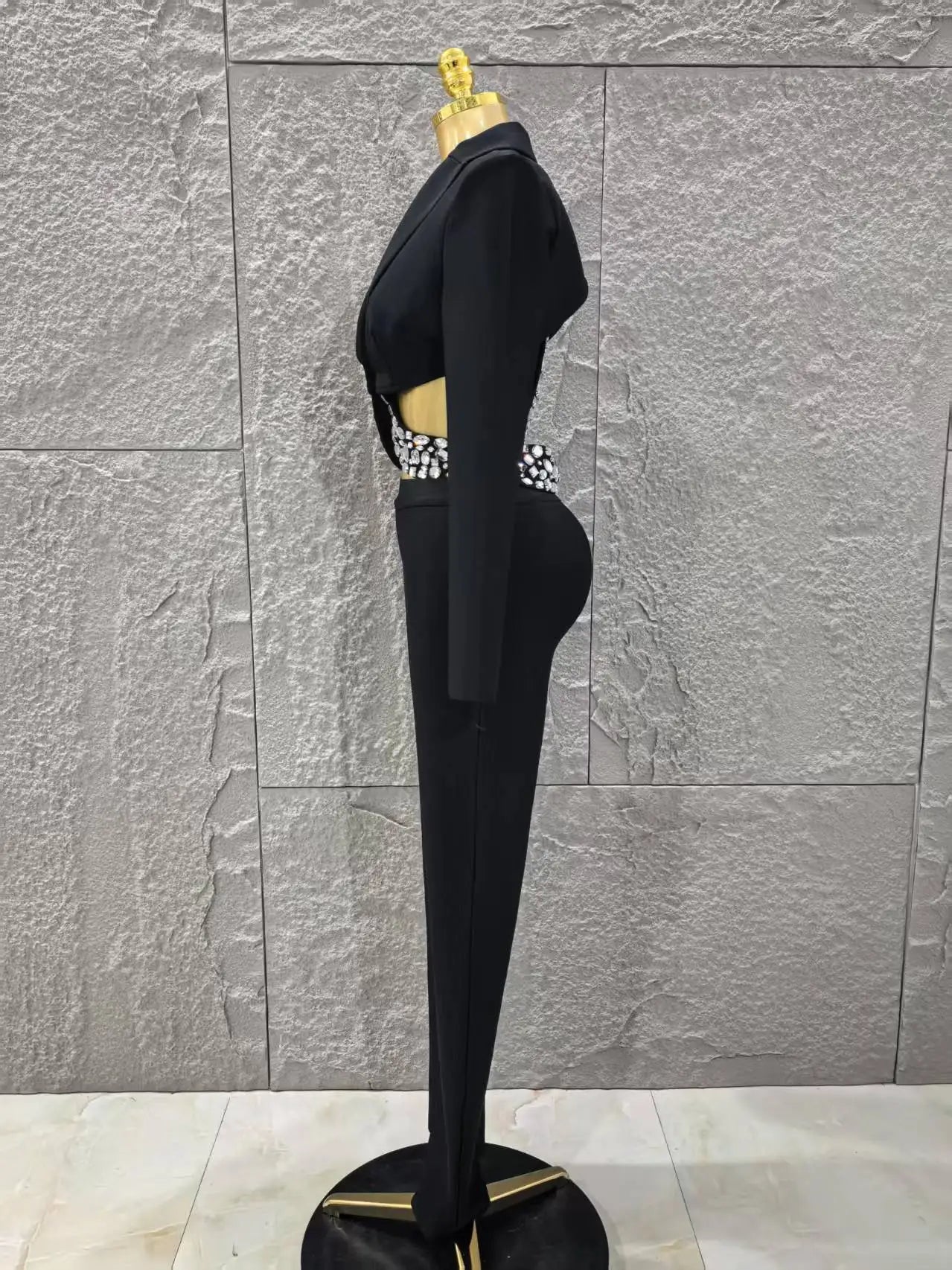 Long Sleeve Crystal Two Pieces Bodycon Bandage Set