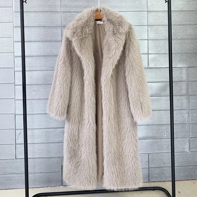 Long Faux Fur Turn Down Thick Coat