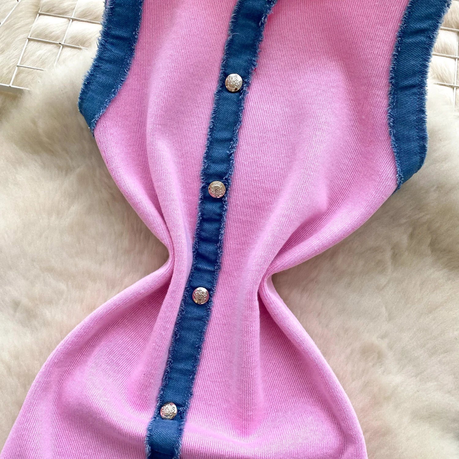Chic Denim Splice Knitting Dress