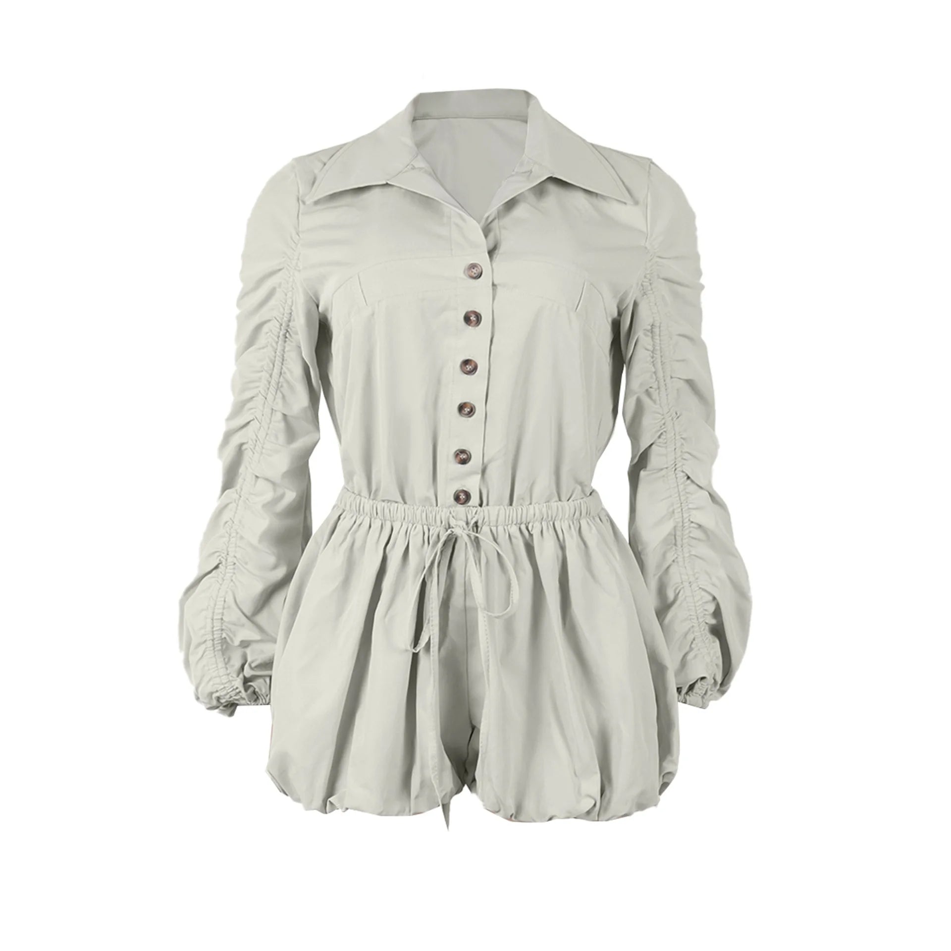 Single-Breasted Lace-Up Long Sleeve Elegant Rompers