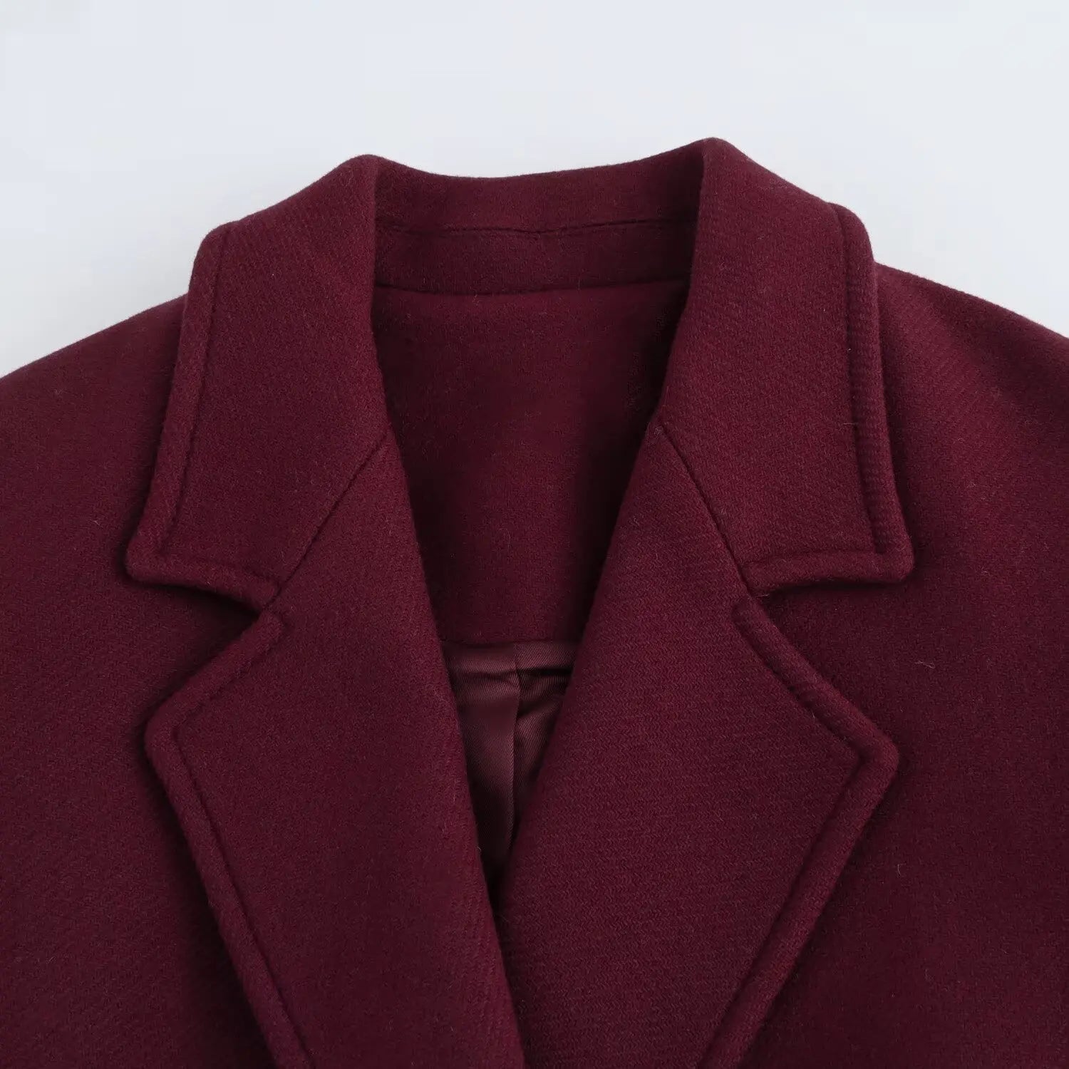 Wool Blended Lapel Long Coat