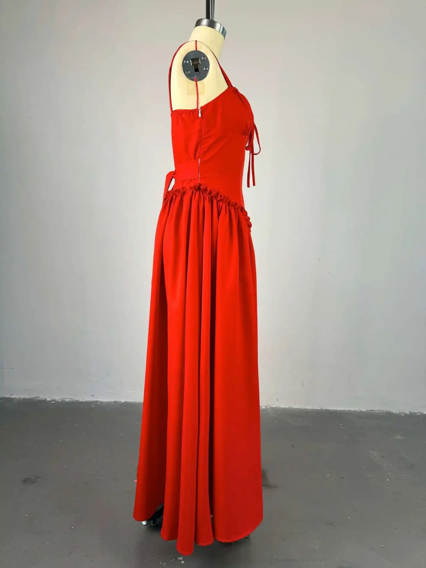A Line V Neck Sleeveless Lace Up High Waist Slim Fit Dress
