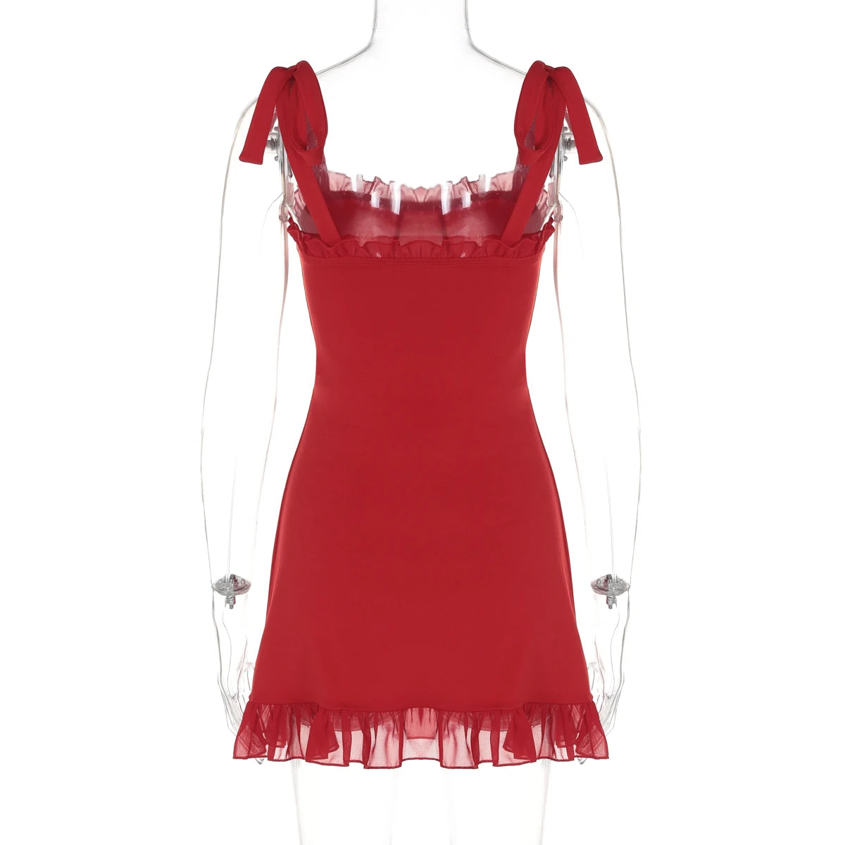 Elegant Solid Slips Ruffles Backless Bandage Patchwork Slim Mini Dress