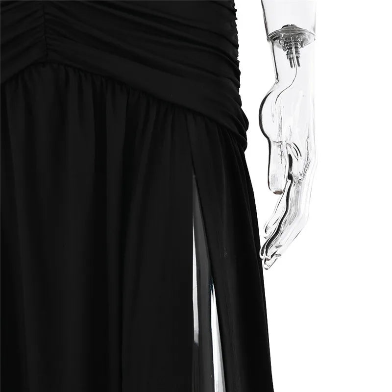 Thigh High Split Halter Deep V Neck Backless Maxi Dress