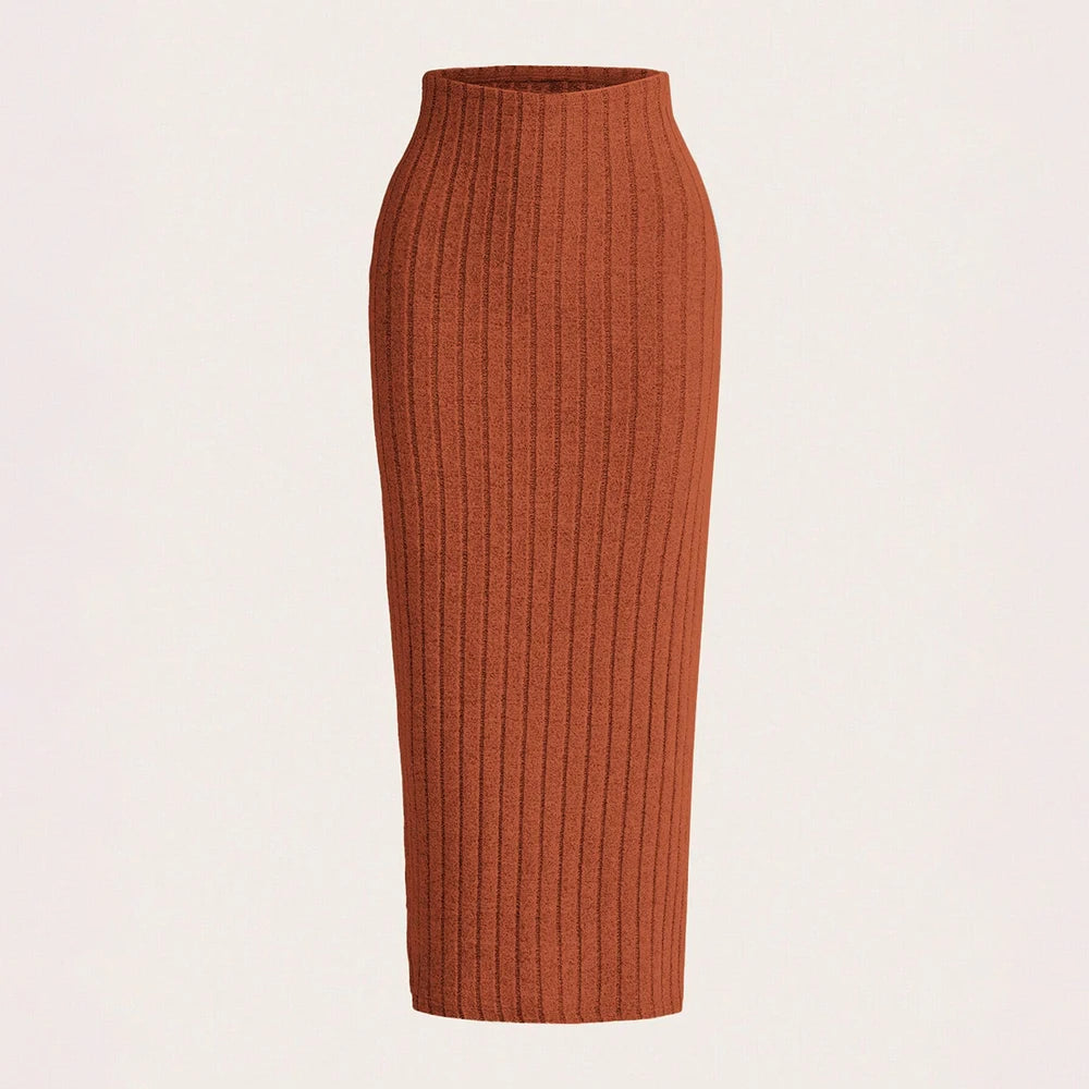 Plain Natural Waist MIDI Wrap Casual Skirts