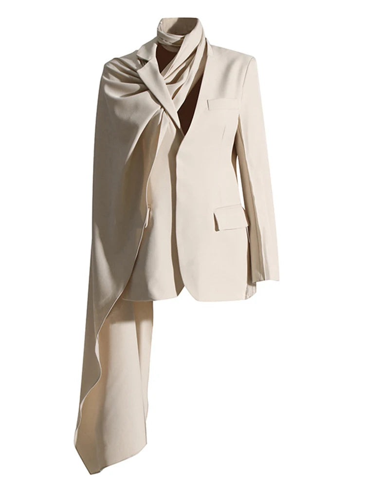 Irregular Scarf Elegant Blazer Lapel Long Sleeve Loose Jacket