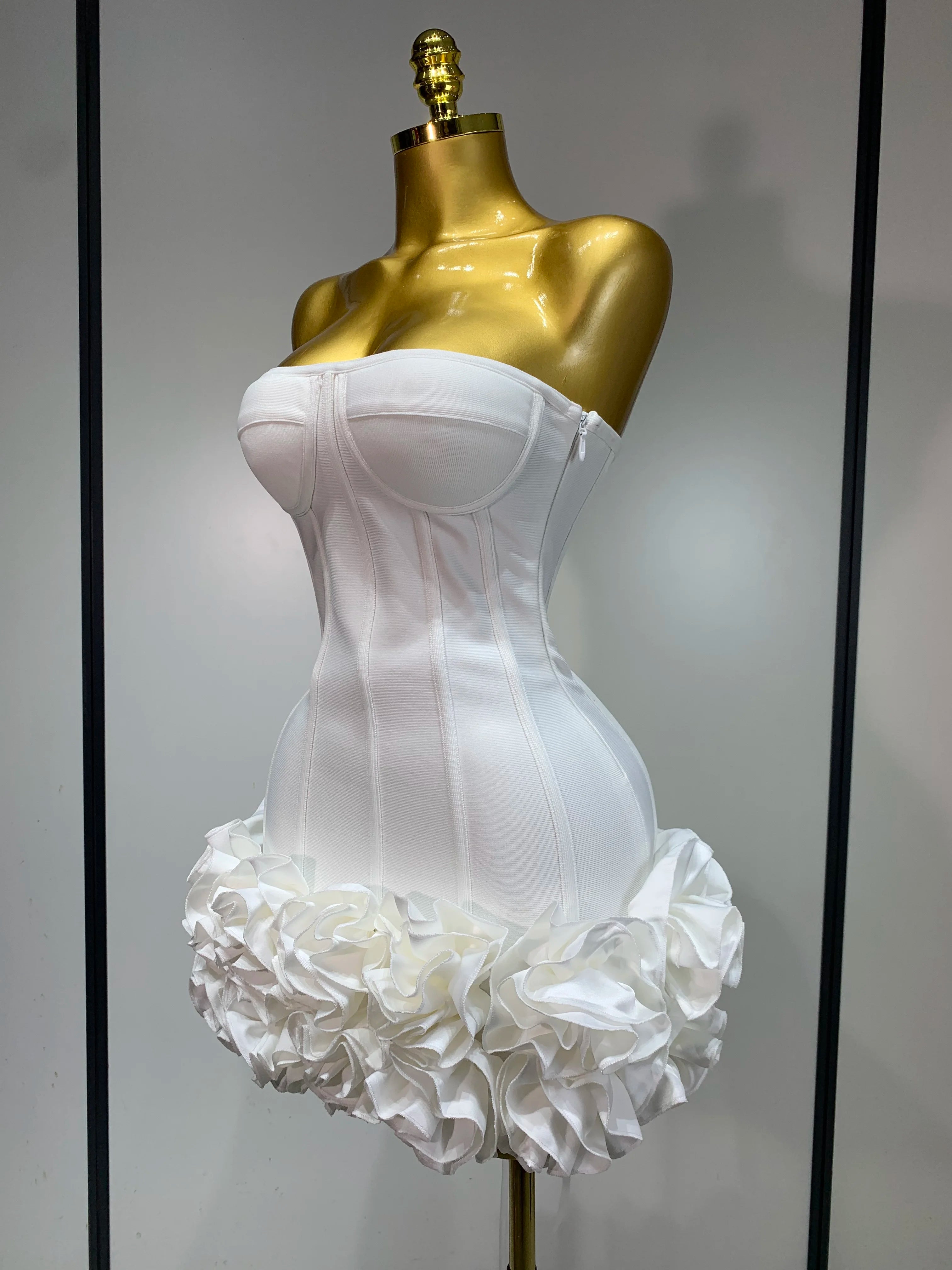 Strapless Bodycon Flowers Mini Bandage Dress