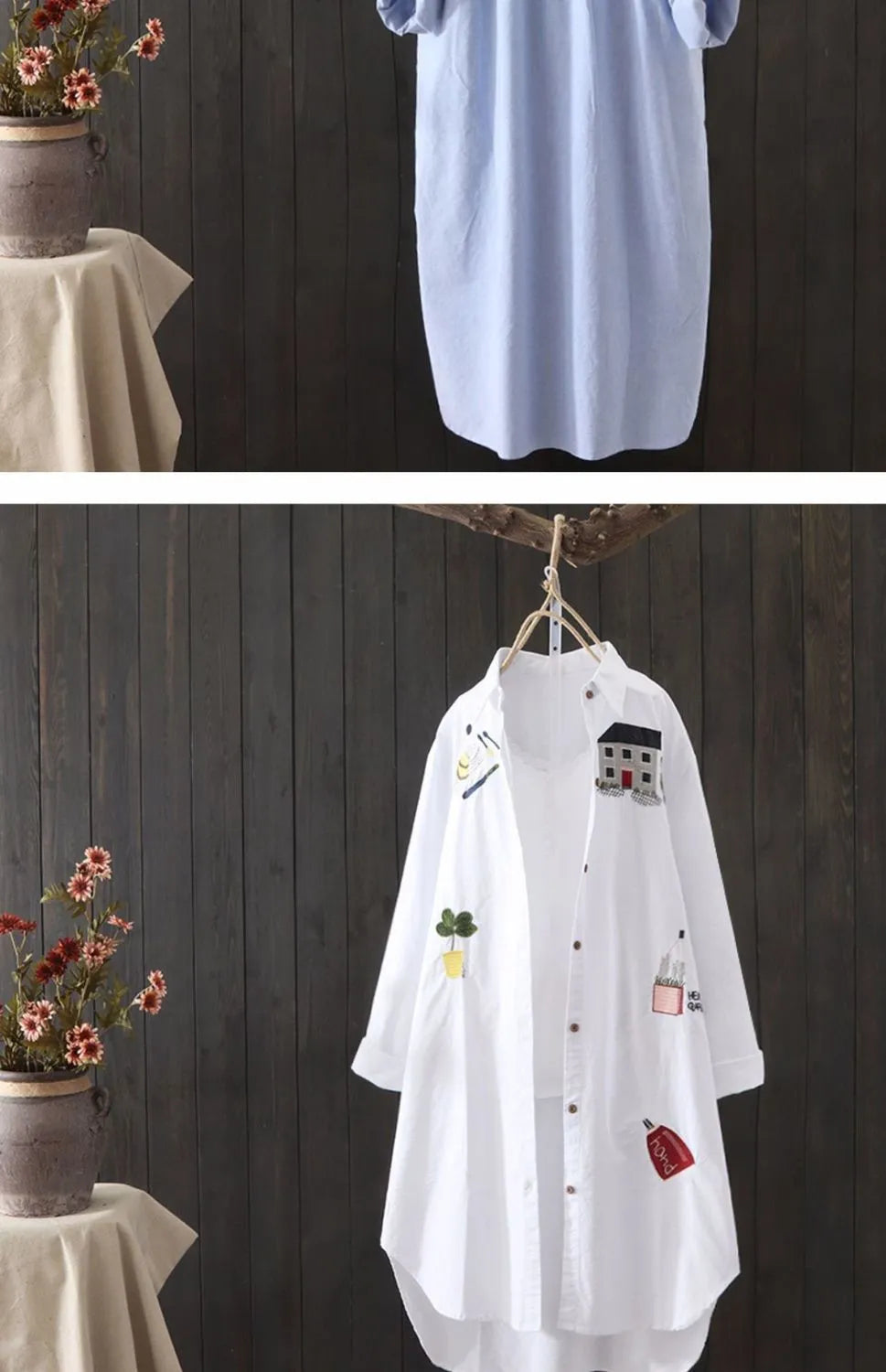 Cotton Embroidery Loose Long White Shirts Spring Autumn New Casual Office Lady Blouse Top Loose shirt