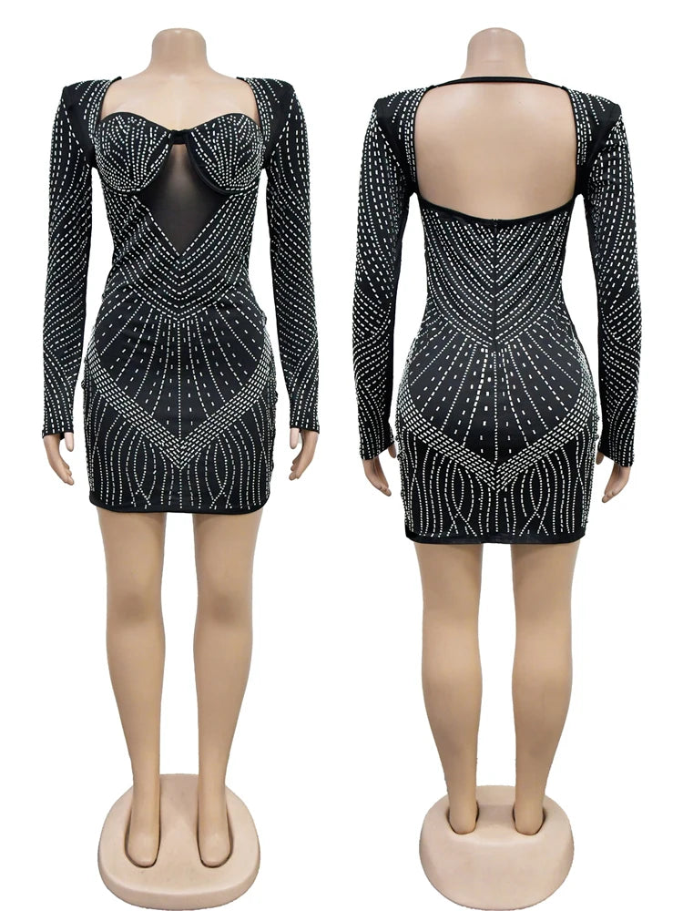 Rhinestone Padded Mini Dress