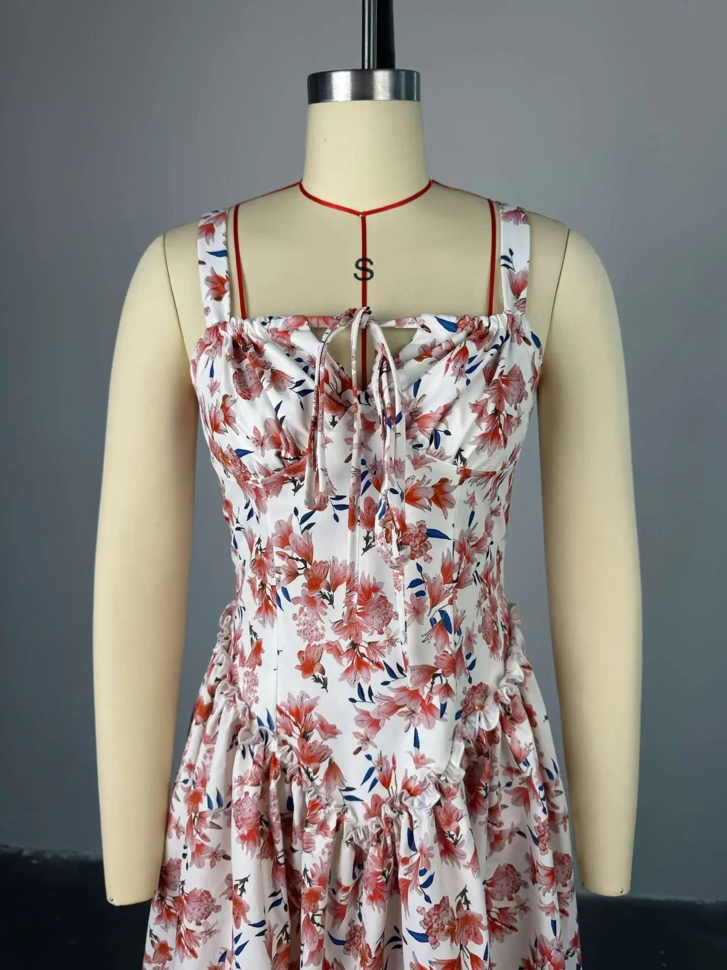 A Line V Neck Sleeveless Lace Up High Waist Slim Fit Dress