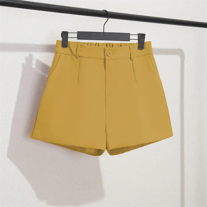 Solid Casual Elegant Office Lady Short Elastic Waist Basic All-match Loose Shorts