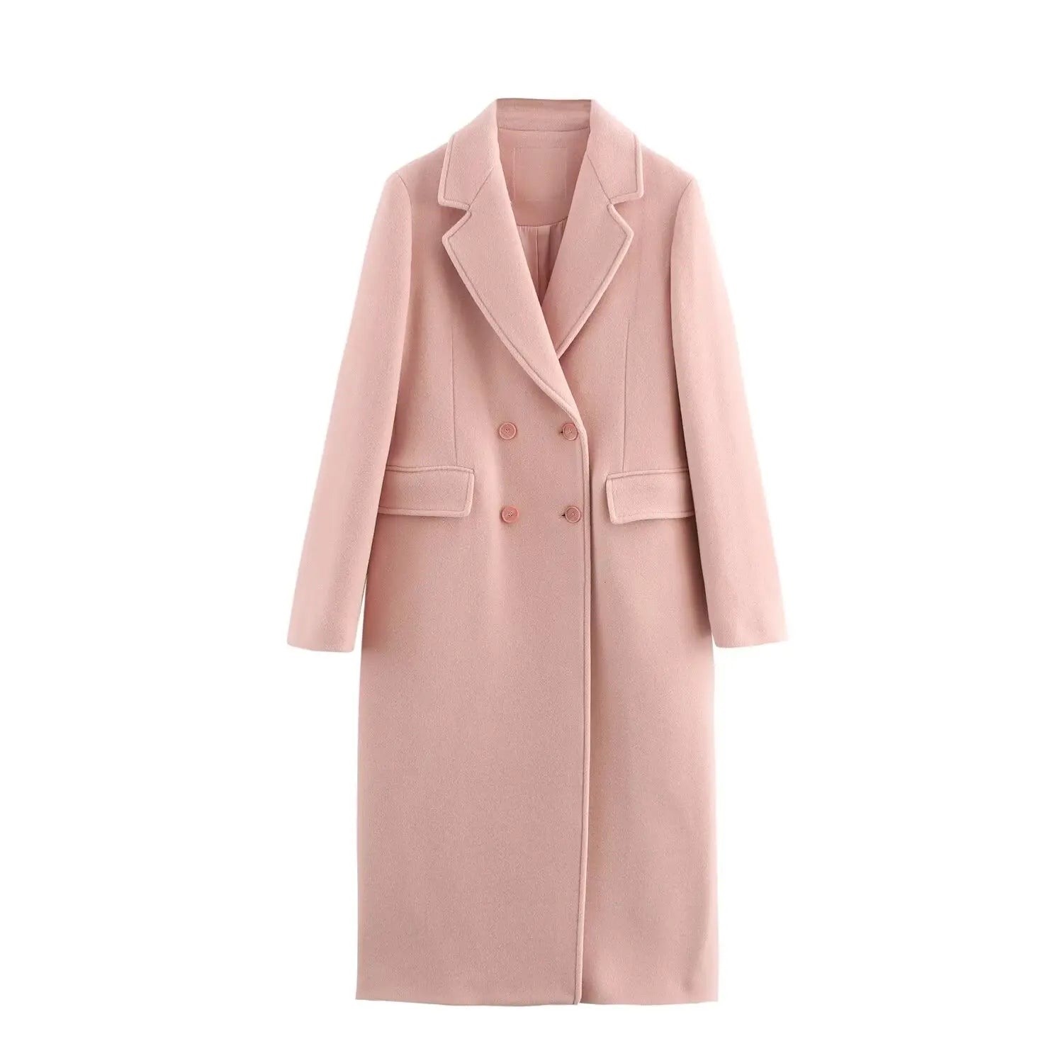 Wool Blended Lapel Long Coat