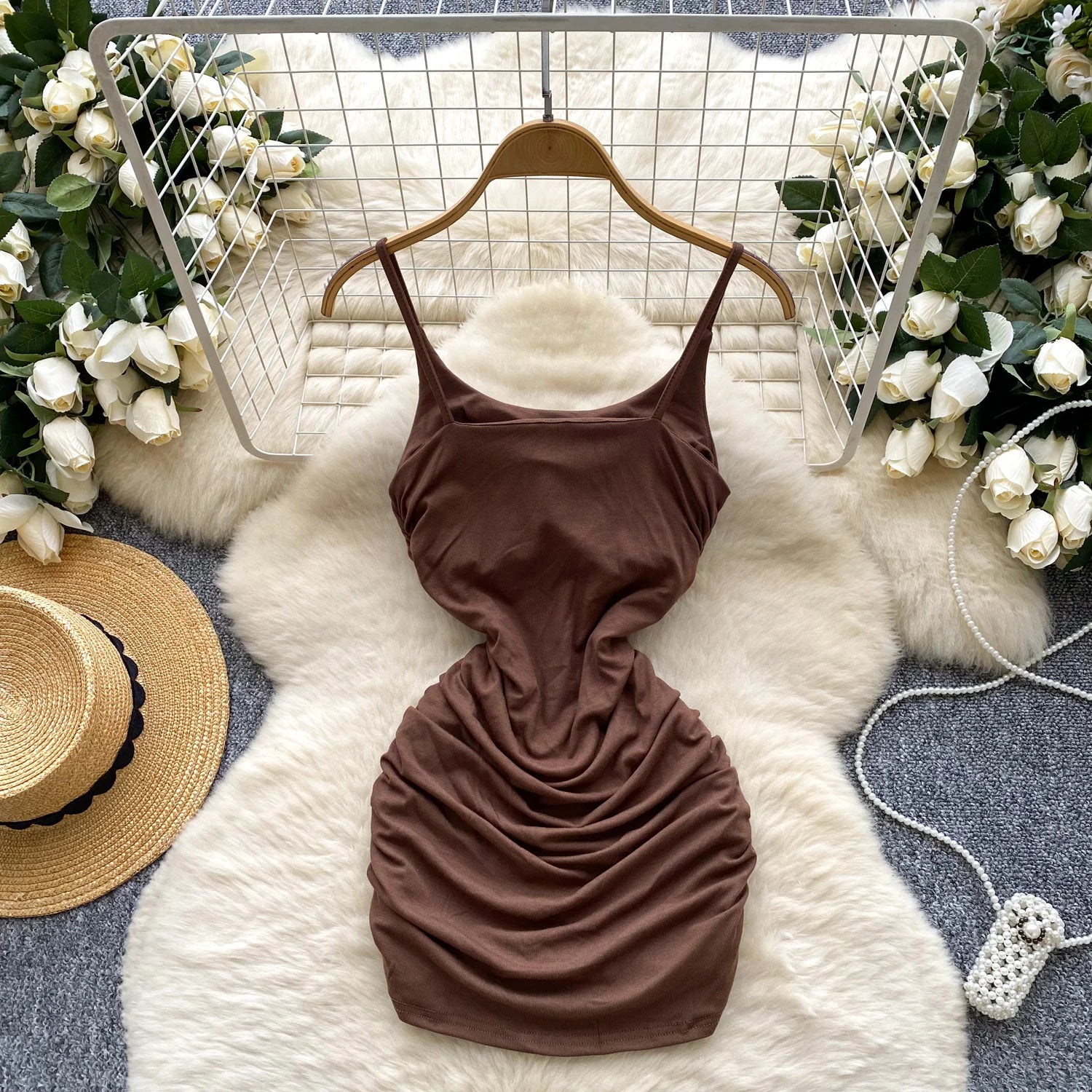 pleated sleeveless slim Vintage pencil dress