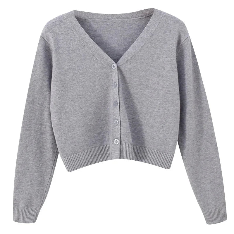 Long Sleeve Cropped Knitted Single-breasted Cardigan Sweaters