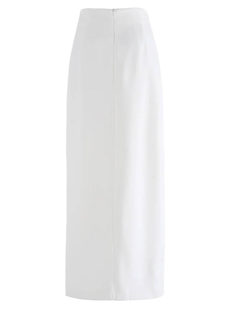 Solid Patchwork High Waist Spliced Zipper Long Skirt