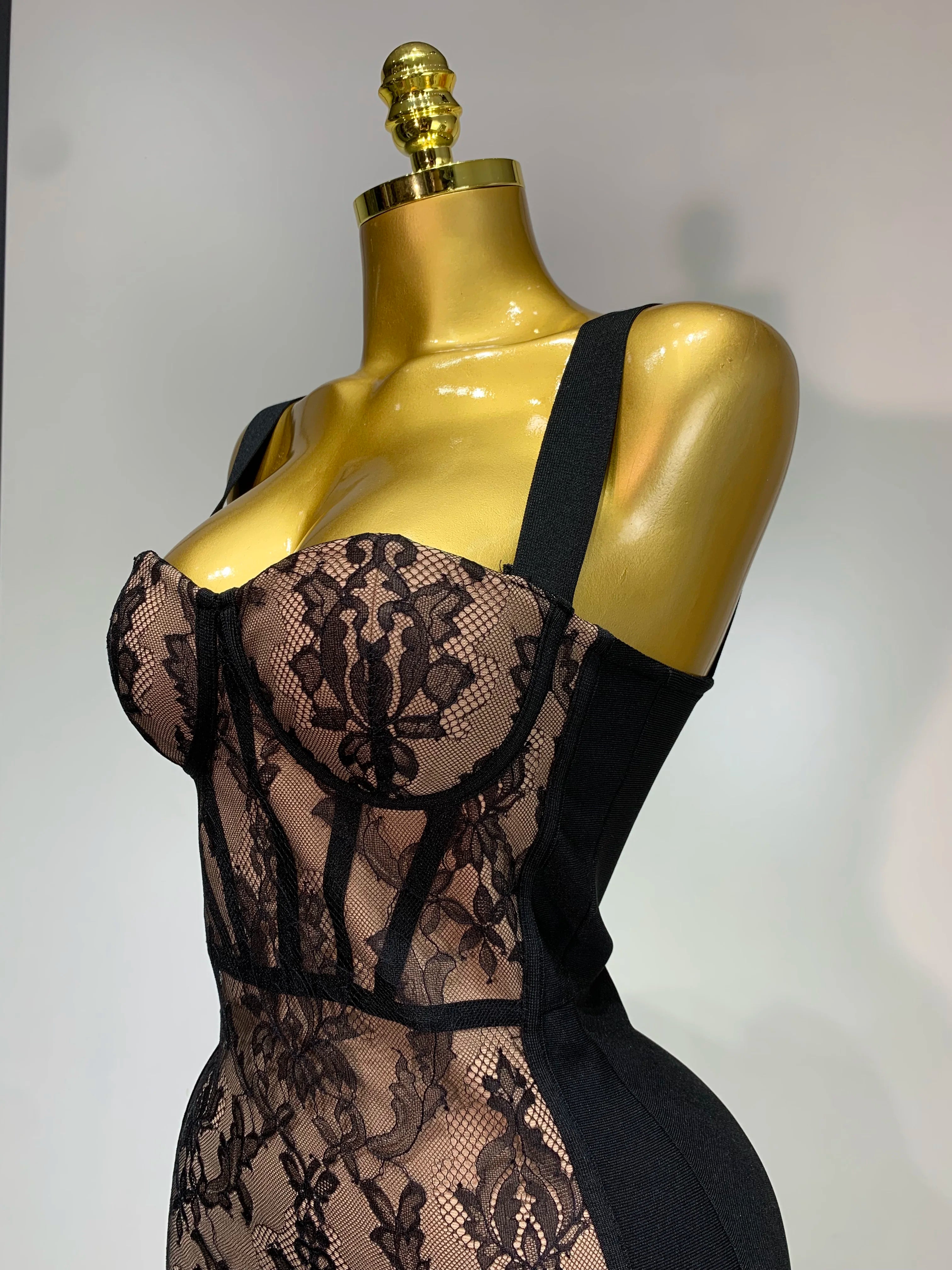 Luxury Vintage Elegant Bodycon Lace Bandage Dress
